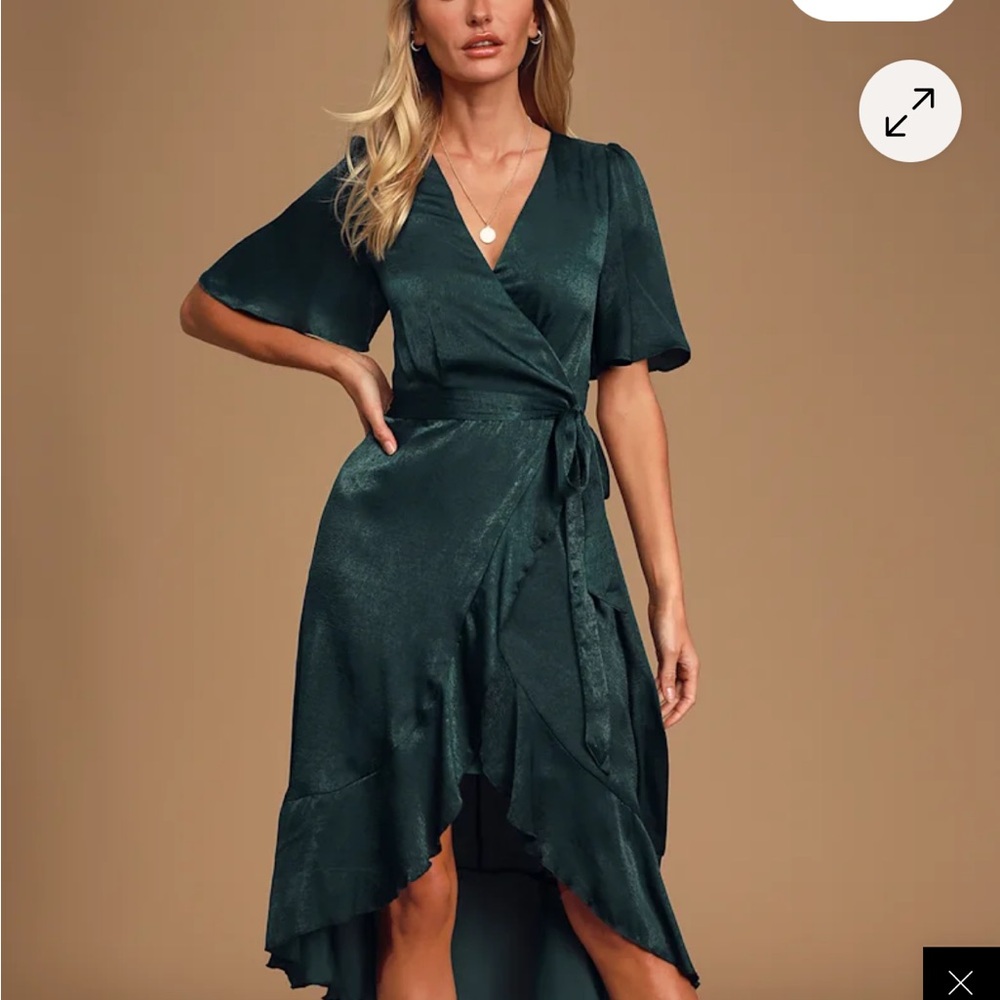 Lulu's Deep Green High Low Wrap Dress